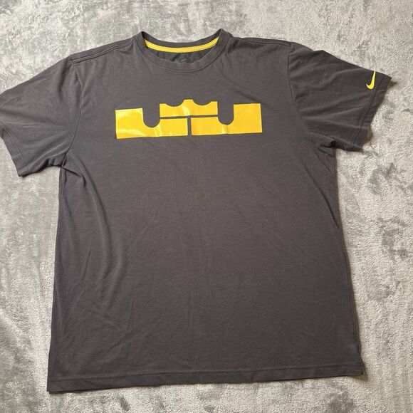 Nike Shirt Men’s XL Gray Yellow DriFit Lebron James Short Sleeve Tee Basketball - Picture 1 of 8